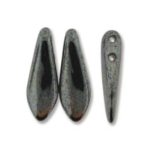 5mm x 16mm 2 Hole Dagger Bead - Jet Hematite - 23980-14400