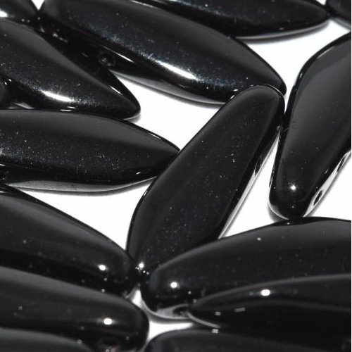 5mm x 16mm 2 Hole Dagger Bead - Jet  - 23980 - 25 Piece Bag