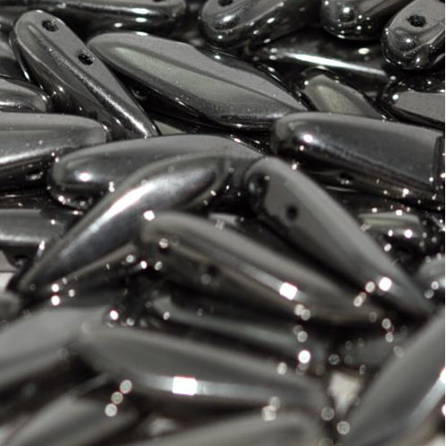 5mm x 16mm 2 Hole Dagger Bead - Jet Full Chrome - 23980-27400 - 25 Piece Bag