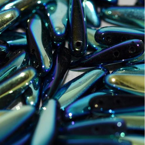 5mm x 16mm 2 Hole Dagger Bead - Jet AB Full - 23980-28703 - 25 Piece Bag