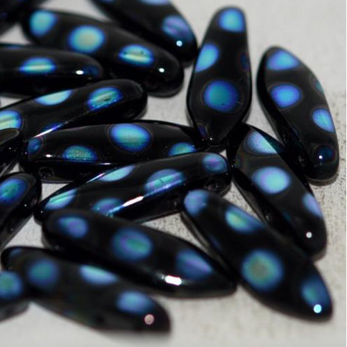 5mm x 16mm 2 Hole Dagger Bead - Jet AB Dots - 23980-2870A