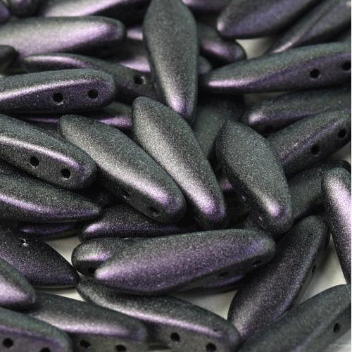 5mm x 16mm 2 Hole Dagger Bead - Jet Polychrome Black Raspberry - 23980-29014