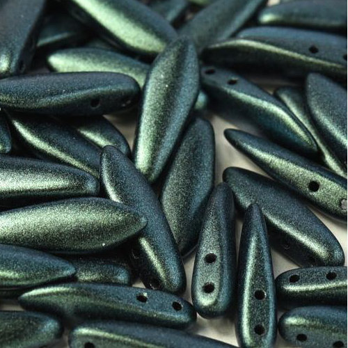 5mm x 16mm 2 Hole Dagger Bead - Jet Polychorme Viridian - 23980-29044 - 25 Piece Bag