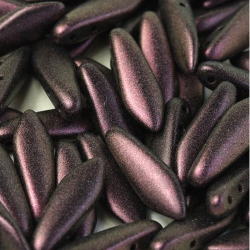 5mm x 16mm 2 Hole Dagger Bead - Jet Polychrome Purple Bronze - 23980-29064 - 25 Piece Bag