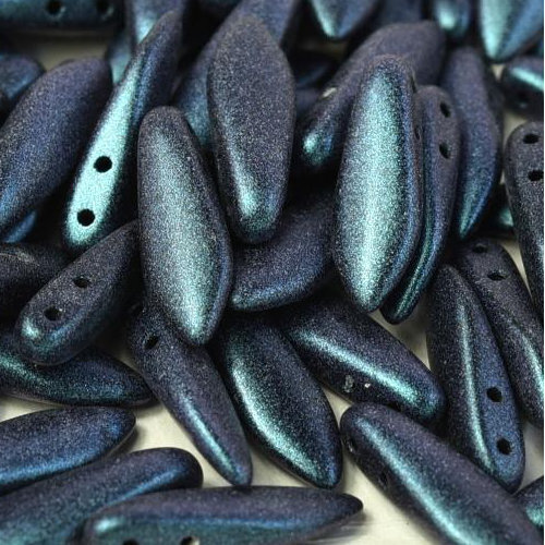 5mm x 16mm 2 Hole Dagger Bead - Jet Polychrome Denim Blue - 23980-29074 - 25 Piece Bag