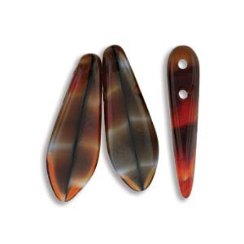 5mm x 16mm 2-Hole Dagger - Red with Black Swirl - DGR2-516-26907 -  50 Bead Strand