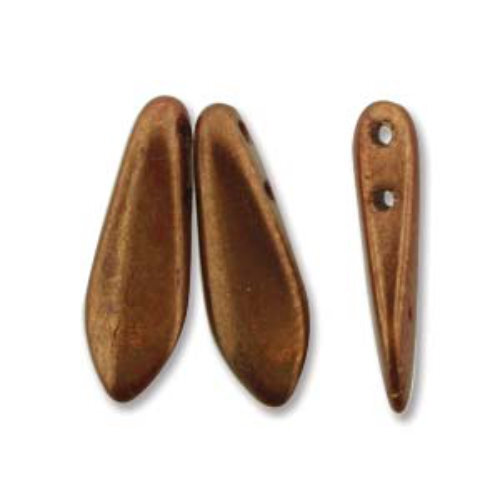 5mm x 16mm 2-Hole Dagger - Bronze Iris Luster / Opaque Red - DGR2-516-93200-14415 -  50 Bead Strand