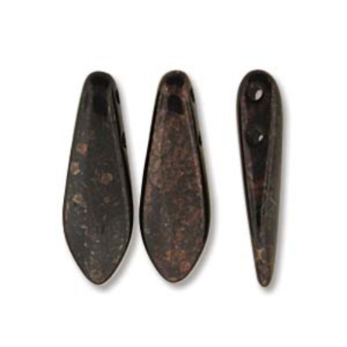 5mm x 16mm 2-Hole Dagger - Jet Marbled Dark Bronze - DGR2-516-FI23980 -  50 Bead Strand