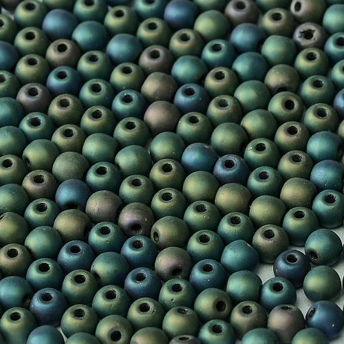 3mm Druk (Round) Bead - Jet Matted Green Iris - 23980-21155