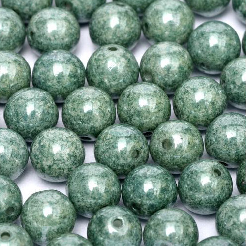 6mm Druk (Round) Bead - Chalk White Teal Luster - 03000-14459