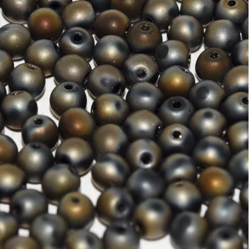 6mm Druk (Round) Bead - Jet Valentinite Full Matted - 23980-22673