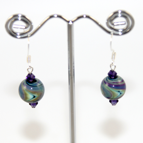 12mm Handmade Lampwork Glass Earrings with Swarovski Crystals