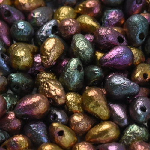 Drop Bead 4mm x 6mm -  Purple Iris Gold Etched - DRP-46-01640E