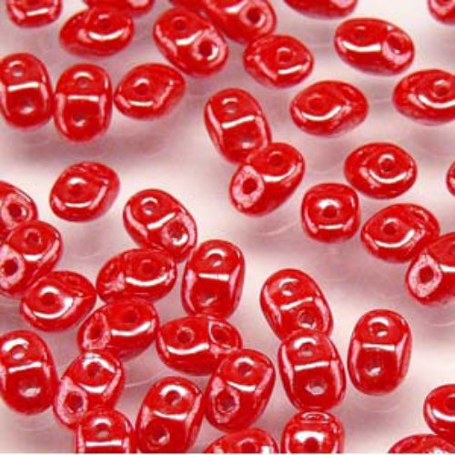 Mini Duo 2mm x 4mm - DU0493200-14400 - Opaque Coral Red White Luster