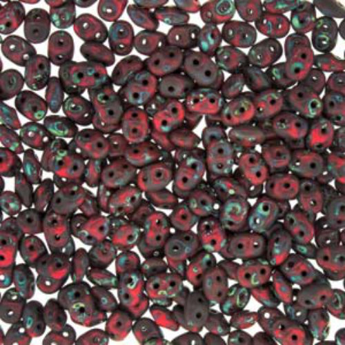Mini Duo 2mm x 4mm - DU0493200-86805 - Dark Coral Red Travertine