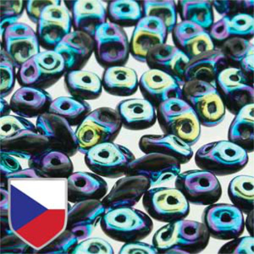 Super Duo 2.5mm x 5mm Czech Shield - DU0523980-28703CS - Jet Full AB