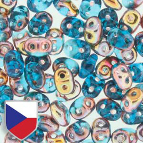 Super Duo 2.5mm x 5mm Czech Shield - DU0560020-27101CS - Aqua Capri Gold