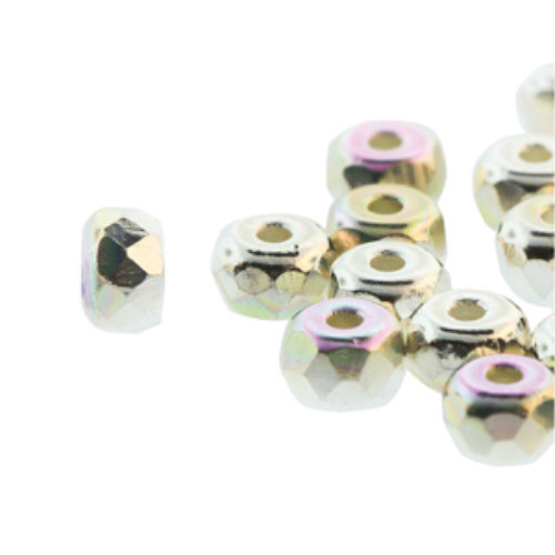 Faceted Micro Spacers 2mm x 3mm - 999 Fine Silver Plated AB - FPMS2300030-SLAB