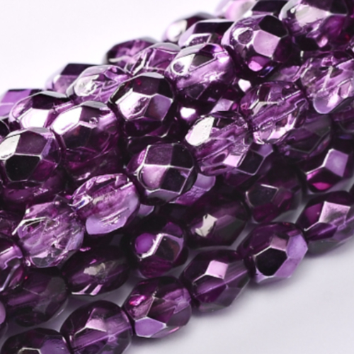2mm Fire Polish Bead - Crystal Amethyst Metallic Ice - 00030-67227 - 50 Piece Bag