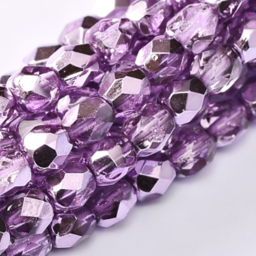 2mm Fire Polish Bead - Crystal Lilac Metallic Ice - 00030-67272 - 50 Piece Bag