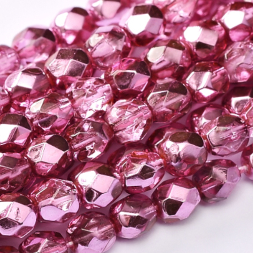 2mm Fire Polish Bead - Crystal Rose Metallic Ice - 00030-67282 - 50 Piece Bag