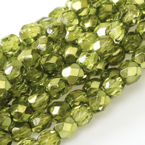 2mm Fire Polish Bead - Crystal Olive Metallic Ice - 00030-67554 - 50 Piece Bag