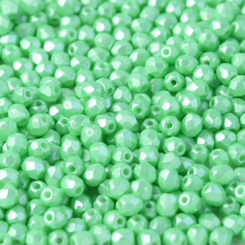 2mm Fire Polish Bead - Alabaster Pastel Light Green - 02010-25025 - 50 Piece Bag