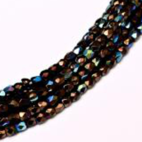 2mm Fire Polish Bead - Jet Bronze AB - 23980-14415 28701 - 600 Piece Bag