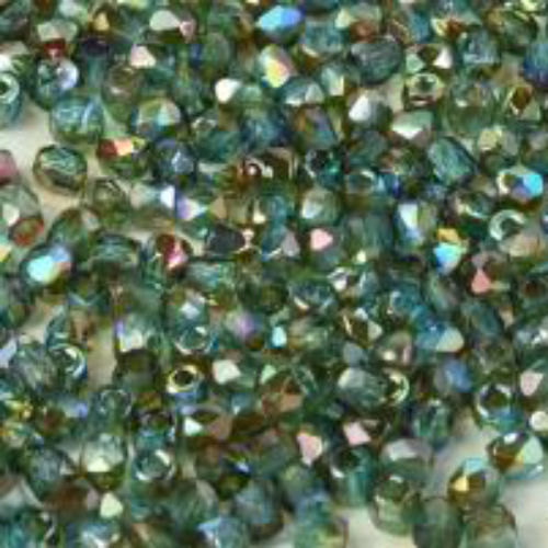 2mm Fire Polish Bead - Aqua Orange Rainbow - 60020-98535 - 50 Piece Bag