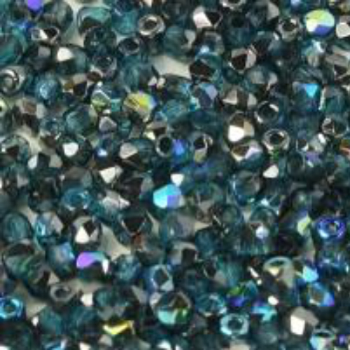 2mm Fire Polish Bead - Aqua Graphite Rainbow - 60020-98537 - 50 Piece Bag