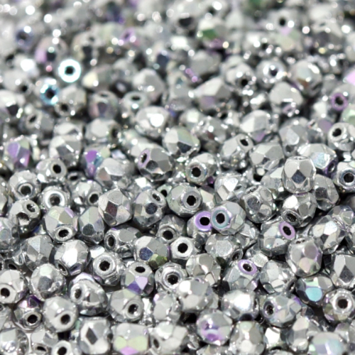 3mm Fire Polish Bead - Crystal Glittery Silver - 00030-98553