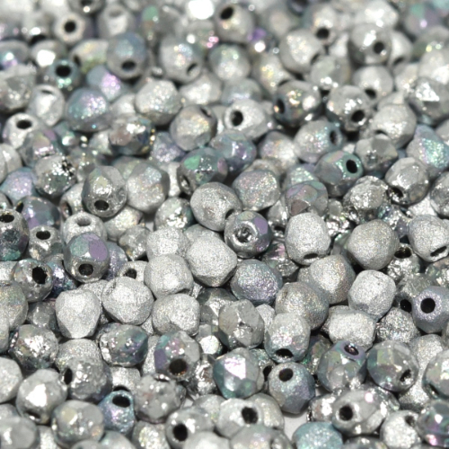 3mm Fire Polish Bead - Crystal Etched Glittery Silver - 00030-98553E 