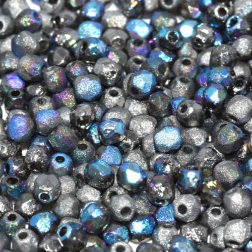 3mm Fire Polish Bead - Crystal Etched Glittery Graphite - 00030-98555E