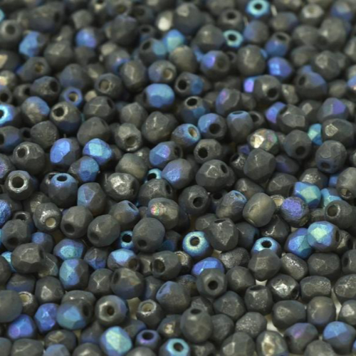 3mm Fire Polish Bead - Crystal Etched Glittery Dark Graphite - 00030-98555ED