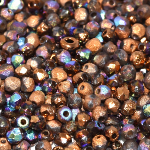 3mm Fire Polish Bead - Crystal Etched Glittery Bronze - 00030-98556E