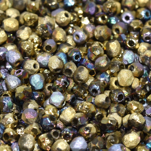 3mm Fire Polish Bead - Crystal Etched Glittery Amber - 00030-98557E