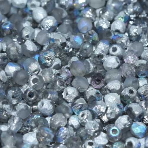 3mm Fire Polish Bead - Crystal Etched Silver Rainbow - 00030-98580