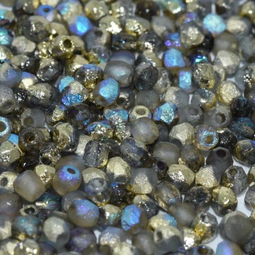 3mm Fire Polish Bead - Crystal Etched Graphite Rainbow - 00030-98587 - 50 Piece Bag