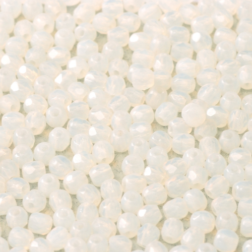 3mm Fire Polish Bead - White Opal  - 01000