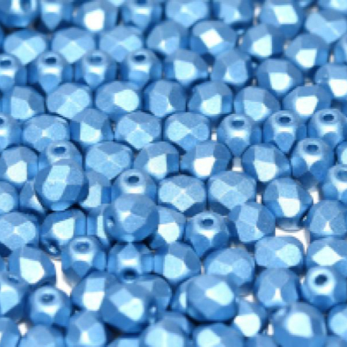 3mm Fire Polish Bead - Alabaster Metallic Sea Blue - 02010-29434 - 50 Piece Bag