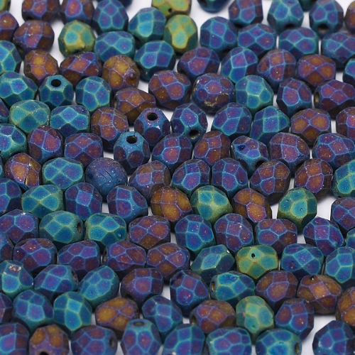 3mm Fire Polish Bead - Jet Matted Blue Iris - 23980-21135