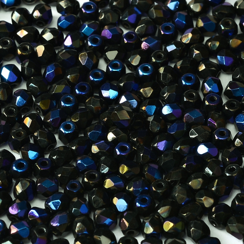 3mm Fire Polish Bead - Jet Azuro - 23980-22201 - 50 Piece Bag