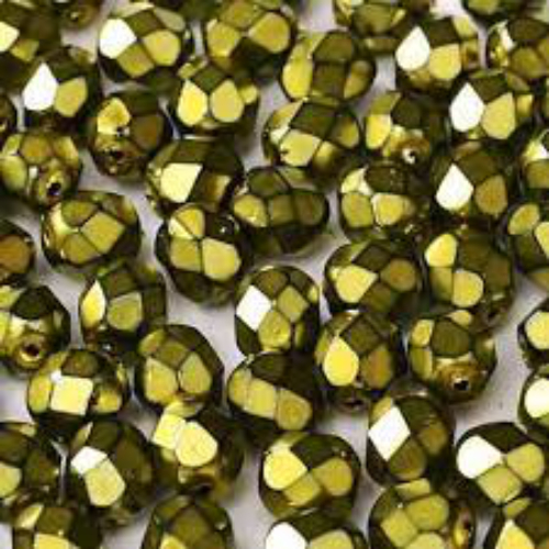3mm Fire Polish Bead - Jet Heavy Metal Olivine - 23980-34456 - 50 Piece Bag