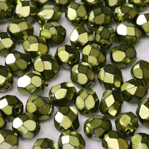 3mm Fire Polish Bead - Jet Heavy Metal Green Apple - 23980-34544 - 50 Piece Bag
