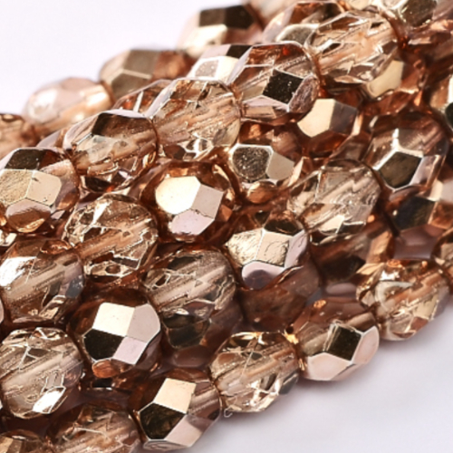 4mm Fire Polish Bead - Crystal Peach Metallic Ice - 00030-67887 - 50 Piece Bag