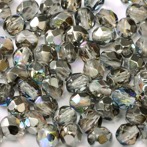 4mm Fire Polish Bead - Crystal Graphite Rainbow - 00030-98537 - 50 Piece Bag