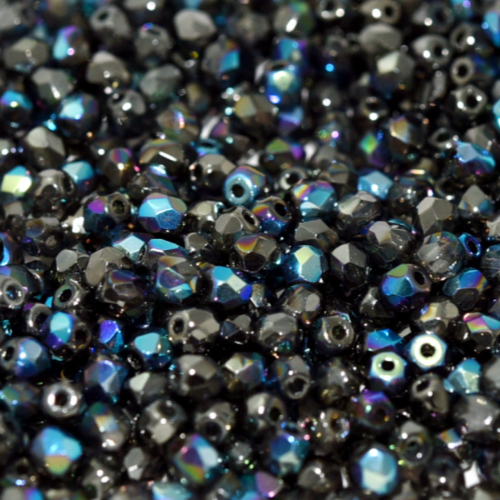 4mm Fire Polish Bead - Crystal Glittery Graphite - 00030-98555 - 50 Piece Bag