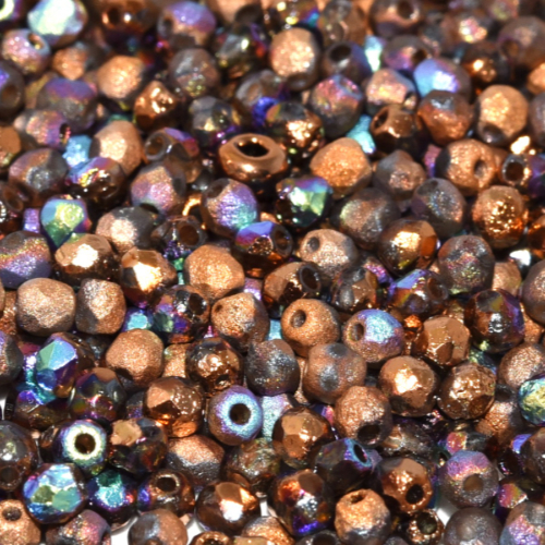 4mm Fire Polish Bead - Crystal Etched Glittery Bronze - 00030-98556E - 50 Piece Bag