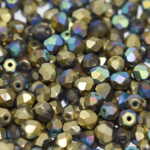 4mm Fire Polish Bead - Crystal Glittery Amber Matted - 00030-98857 - 50 Piece Bag