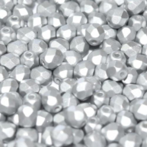 4mm Fire Polish Bead - Alabaster Metallic Silver - 02010-29405 - 50 Piece Bag